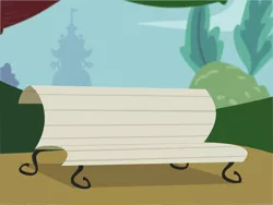Size: 3601x2702 | Tagged: safe, alternate version, anonymous artist, derpibooru import, background, bench, derpibooru exclusive, foal house, image, no pony, outdoors, png, resource, smiling, .svg available, tree, vector