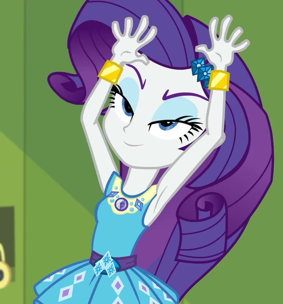 2415654 - safe, derpibooru import, screencap, rarity, equestria girls, equestria  girls series, holidays unwrapped, spoiler:eqg series (season 2), armpits,  arms in the air, bracelet, canterlot high, cropped, eyeshadow, female,  geode of shielding,