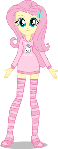 Size: 1024x2617 | Tagged: safe, artist:edy_january, artist:efk-san, derpibooru import, fluttershy, rabbit, equestria girls, equestria girls series, animal, clothes, cyrillic, image, jacket, long socks, natasha shakovich, pajamas, pink, png, russia, russian, socks, solo, striped socks, thigh highs