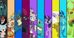 Size: 6000x3072 | Tagged: safe, artist:andoanimalia, artist:cencerberon, artist:cheezedoodle96, derpibooru import, cozy glow, gilda, lord tirek, princess ember, queen chrysalis, tempest shadow, thorax, twilight sparkle, changedling, changeling, lucario, totodile, blaze the cat, cheese the chao, cream the rabbit, crossover, dragon ball super, image, jpeg, king thorax, pokémon, sonic the hedgehog (series), tournament of power, universe survival arc