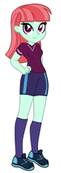 Size: 777x2212 | Tagged: safe, artist:gmaplay, derpibooru import, melon mint, equestria girls, clothes, crystal prep academy uniform, female, gym shorts, hand on hip, happy, image, png, school uniform, shirt, shoes, shorts, simple background, smiling, sneakers, socks, solo, sports shorts, t-shirt, transparent background