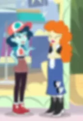 Size: 565x820 | Tagged: safe, derpibooru import, screencap, golden hazel, ink jet, equestria girls, equestria girls series, holidays unwrapped, spoiler:eqg series (season 2), blurry, cropped, dashing through the mall, image, jpeg