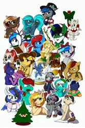 Size: 2714x4096 | Tagged: suggestive, artist:melodis, derpibooru import, oc, unofficial characters only, bat pony, earth pony, pegasus, unicorn, antlers, bell, bell collar, candy, candy cane, carrot, christmas, clothes, collar, food, hat, holiday, image, jpeg, mug, present, santa hat, scarf, simple background, snow globe, starry eyes, sweater, tongue out, toy train, white background, wingding eyes