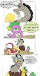 Size: 2894x5493 | Tagged: safe, artist:snspony, derpibooru import, discord, fluttershy, spike, draconequus, dragon, pegasus, the break up breakdown, comic, dialogue, duo, female, glitter, glue, greeting card, heart, hearts and hooves day, hearts and hooves day cards, holiday, image, implied discoshy, implied shipping, implied straight, male, png, vulgar