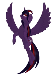 Size: 1427x1920 | Tagged: safe, alternate version, artist:nebulastar985, derpibooru import, oc, oc:midnight star, unofficial characters only, alicorn, pony, fanfic:midnight star, background removed, female, flying, image, looking up, mare, png, simple background, solo, transparent background