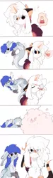 Size: 787x2621 | Tagged: safe, artist:little-sketches, derpibooru import, oc, oc:ayaka, oc:gabriel, unofficial characters only, draconequus, pony, unicorn, chest fluff, comic, commission, draconequified, eye clipping through hair, female, image, jpeg, magic, mare, onomatopoeia, potion, question mark, simple background, smiling, species swap, telekinesis, transformation, unamused, white background
