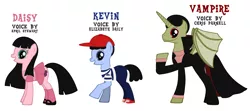 Size: 5708x2544 | Tagged: safe, derpibooru import, pony, vampire, daisy (the vampire adventure of kevin & daisy), female, image, kevin (the vampire adventure of kevin & daisy), little boy, little girl, male, mare, png, stallion, the vampire adventure of kevin & daisy, vampire (the vampire adventure of kevin & daisy, vlad the vampire, voice actor