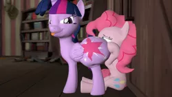 Size: 1280x720 | Tagged: suggestive, artist:mrm, derpibooru import, pinkie pie, twilight sparkle, twilight sparkle (alicorn), alicorn, earth pony, pony, 3d, butt, domination, faceful of ass, female, femdom, femsub, fetish, huge butt, image, imminent vore, large butt, mare, pinkiesub, png, sfm pony, source filmmaker, submissive, tongue out, twibutt, twidom, twilight has a big ass, twipred