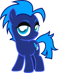 Size: 1516x1858 | Tagged: safe, artist:lightning stripe, derpibooru import, oc, oc:plasma rain, earth pony, pony, blue coat, blue mane, commission, cutie mark, deadpan, derpibooru exclusive, female, filly, heterochromia, image, lidded eyes, png, show accurate, simple background, solo, transparent background, white pupils