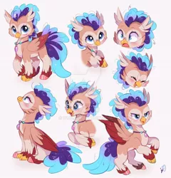 Size: 800x834 | Tagged: safe, artist:ipun, derpibooru import, oc, unofficial characters only, hippogriff, chibi, cute, female, hippogriff oc, image, jpeg, ocbetes, solo, two toned wings, wings