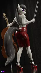 Size: 2160x3840 | Tagged: suggestive, artist:shadowboltsfm, derpibooru import, octavia melody, anthro, plantigrade anthro, 3d, 4k, ass, backless dress, big breasts, blender, bow (instrument), breasts, busty octavia, butt, cello, cello bow, clothes, dress, feet, halterneck, high heels, image, legs, long hair, looking at you, looking back, looking back at you, looking over shoulder, musical instrument, nail polish, open-back dress, open-toed shoes, png, red dress, red nail polish, red shoes, shoes, smiling, solo, standing, stupid sexy octavia, toes, treblebutt