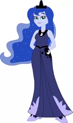 Size: 1024x1713 | Tagged: safe, artist:cruelladevil84, derpibooru import, princess luna, human, equestria girls, arm behind back, clothes, cutie mark, cutie mark on clothes, ethereal mane, female, high heels, human female, image, jpeg, shoes, simple background, solo, starry mane, vice principal luna, white background