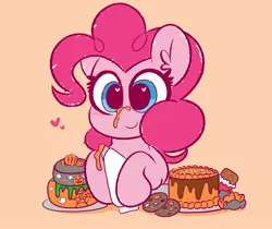 Size: 3100x2600 | Tagged: safe, artist:kittyrosie, derpibooru import, pinkie pie, earth pony, blushing, cake, candy, chocolate, cookie, cute, diapinkes, ear fluff, floating heart, food, halloween, heart, heart eyes, high res, holiday, icing bag, icing on nose, image, jpeg, wingding eyes