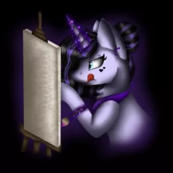 Size: 1080x1079 | Tagged: safe, artist:rxndxm.artist, derpibooru import, oc, unofficial characters only, pony, unicorn, bust, eyelashes, glowing horn, hair bun, horn, image, jpeg, licking, licking lips, magic, makeup, painting, solo, telekinesis, tongue out, unicorn oc