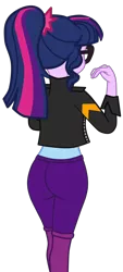 Size: 950x2110 | Tagged: safe, artist:gmaplay, derpibooru import, sci-twi, twilight sparkle, human, equestria girls, ass, butt, clothes, female, image, implied lesbian, implied scitwishimmer, implied shipping, jacket, leather jacket, png, rear, rear view, sci-twibutt, simple background, solo, the ass was fat, transparent background, twibutt, vector