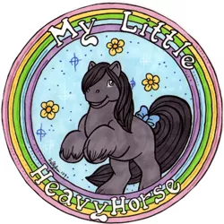 Size: 444x444 | Tagged: safe, artist:hollyann, derpibooru import, oc, unofficial characters only, earth pony, pony, bow, earth pony oc, flower, g1, image, jpeg, male, rearing, signature, simple background, smiling, solo, stallion, tail bow, traditional art, unshorn fetlocks, white background