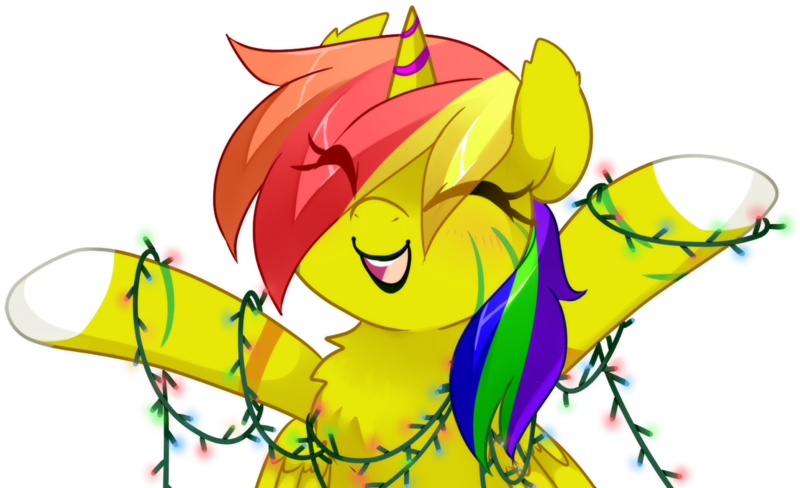 Size: 1640x1000 | Tagged: safe, artist:loyaldis, derpibooru import, oc, unofficial characters only, alicorn, pony, alicorn oc, christmas, christmas lights, commission, eye clipping through hair, female, holiday, horn, image, mare, png, simple background, smiling, solo, transparent background, wings, ych result