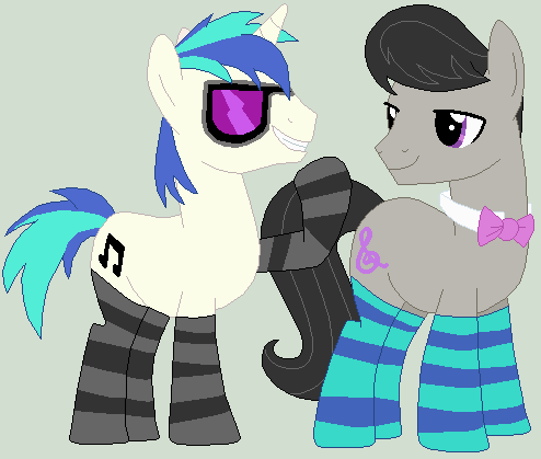 Size: 494x419 | Tagged: safe, artist:jadethepegasus, artist:selenaede, derpibooru import, octavia melody, vinyl scratch, earth pony, pony, unicorn, base used, bedroom eyes, bowtie, clothes, female, gay, glasses, gray background, image, lesbian, male, octavius, png, raised hoof, record scrape, rule 63, scrapetavius, scratchtavia, shipping, simple background, socks, stallion, striped socks