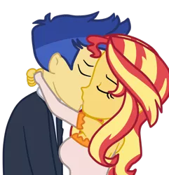 Size: 1084x1124 | Tagged: safe, artist:gmaplay, derpibooru import, flash sentry, sunset shimmer, equestria girls, clothes, dress, female, flashimmer, image, kissing, male, marriage, png, shipping, straight, wedding, wedding dress