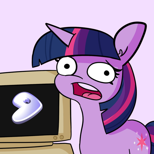 Size: 1500x1500 | Tagged: safe, artist:tjpones, derpibooru import, edit, twilight sparkle, computer, faic, gentoo, image, linux, png, twilight's computer