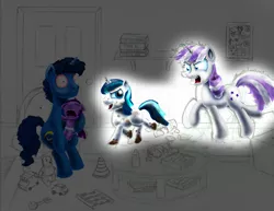 Size: 3300x2550 | Tagged: safe, artist:jac59col, derpibooru import, night light, shining armor, twilight sparkle, twilight velvet, pony, unicorn, angry, baby, baby pony, babylight sparkle, bloodshot eyes, broken vase, colt, colt shining armor, crylight sparkle, female, image, male, mother and child, mother and son, mud, parenting, png, red eyes, wat, winnie the pooh, wip, younger