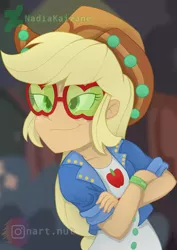 Size: 1500x2121 | Tagged: safe, artist:nadiakaizane, derpibooru import, applejack, equestria girls, equestria girls series, spoiler:eqg series (season 2), crossed arms, female, glasses, image, png, smug, solo