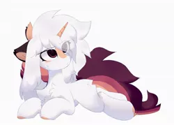 Size: 1880x1348 | Tagged: safe, artist:little-sketches, derpibooru import, oc, oc:ayaka, unofficial characters only, pony, unicorn, chest fluff, female, image, jpeg, lying down, simple background, solo, white background