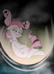 Size: 841x1147 | Tagged: safe, artist:muhammad yunus, derpibooru import, oc, oc:annisa trihapsari, earth pony, pony, bad future, earth pony oc, falling, female, floppy ears, image, jpeg, lost, mare, older, solo, space, tail, tired