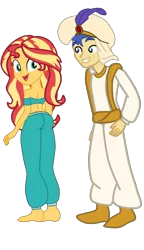 Size: 3000x5220 | Tagged: safe, artist:gmaplay, derpibooru import, flash sentry, sunset shimmer, equestria girls, aladdin, ass, bunset shimmer, butt, disney, disney princess, female, flashimmer, image, jasmine, male, png, shipping, simple background, straight, transparent background