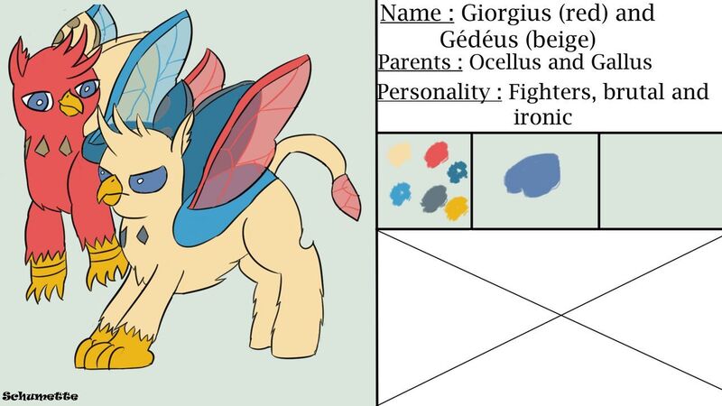 Size: 1280x720 | Tagged: safe, artist:schumette14, derpibooru import, oc, oc:gedeus, oc:giorgius, changeling, gryphon, hybrid, image, interspecies offspring, jpeg, next generation, offspring, parent:gallus, parent:ocellus, parents:luslus