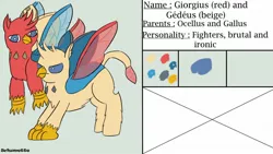 Size: 1280x720 | Tagged: safe, artist:schumette14, derpibooru import, oc, oc:gedeus, oc:giorgius, changeling, gryphon, hybrid, image, interspecies offspring, jpeg, next generation, offspring, parent:gallus, parent:ocellus, parents:luslus