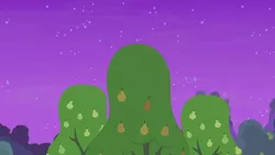 Size: 1280x720 | Tagged: safe, derpibooru import, screencap, the perfect pear, background, image, night, no pony, pear tree, png, scenic ponyville, tree