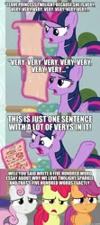 Size: 600x1348 | Tagged: safe, derpibooru import, edit, edited screencap, screencap, apple bloom, scootaloo, sweetie belle, twilight sparkle, twilight sparkle (alicorn), alicorn, pony, marks for effort, caption, comic, cutie mark crusaders, exact words, image, image macro, jpeg, memeful.com, screencap comic, text