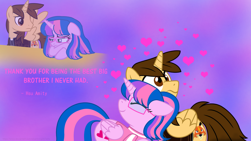 Size: 3840x2160 | Tagged: safe, artist:ejlightning007arts, derpibooru import, oc, oc:ej, oc:hsu amity, unofficial characters only, alicorn, pony, amityej, clothes, cute, duo, female, glasses, heart, image, male, mare, oc x oc, ocbetes, png, shipping, stallion, straight, wallpaper