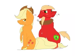 Size: 1600x1200 | Tagged: safe, artist:thegamingunicornjay, banned from derpibooru, deleted from derpibooru, derpibooru import, applejack, big macintosh, earth pony, pony, applecest, applemac, blushing, brother and sister, female, heart, image, incest, looking at each other, male, mare, png, raised hoof, shipping, siblings, simple background, sitting, stallion, straight, white background