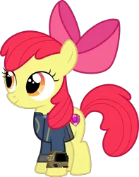 Size: 3000x3811 | Tagged: safe, artist:ponygamer2020, derpibooru import, apple bloom, earth pony, pony, fallout equestria, absurd resolution, adorabloom, apple bloom's bow, bow, clothes, cute, cutie mark, fallout, female, filly, hair bow, image, jumpsuit, pipboy, png, simple background, solo, the cmc's cutie marks, transparent background, vault suit, vector