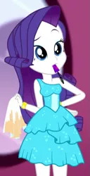 Size: 367x718 | Tagged: safe, derpibooru import, screencap, rarity, eqg summertime shorts, equestria girls, make up shake up, cropped, cute, fall formal outfits, image, mouth hold, png, raribetes, solo
