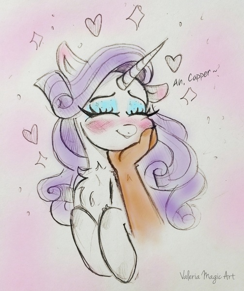 Size: 3003x3585 | Tagged: safe, artist:valeriamagicart, derpibooru import, capper dapperpaws, rarity, abyssinian, pony, unicorn, my little pony: the movie, blushing, capperity, chest fluff, cute, eyes closed, eyeshadow, female, floating heart, hand on cheek, heart, image, interspecies, jpeg, makeup, male, offscreen character, raribetes, shipping, sketch, smiling, straight