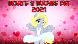 Size: 2064x1161 | Tagged: safe, artist:up1ter, derpibooru import, edit, derpy hooves, pegasus, pony, 2021, bipedal, blonde, clothes, diamonds are a girl's best friend, dress, female, gentlemen prefer blondes, hearts and hooves day, hind legs, holiday, image, looking at you, lyrics in the description, marilyn monroe, png, solo, song reference, teeth, the seven year itch, valentine's day, youtube link