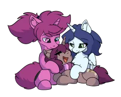 Size: 1280x1024 | Tagged: safe, artist:aurorafang, derpibooru import, oc, oc:aurorafang, oc:flurry, oc:mochaswirl, unofficial characters only, unicorn, derpibooru community collaboration, 2021 community collab, clothes, cutie mark, heterochromia, horned pegasus, image, png, ponytail, scarf, simple background, transparent background