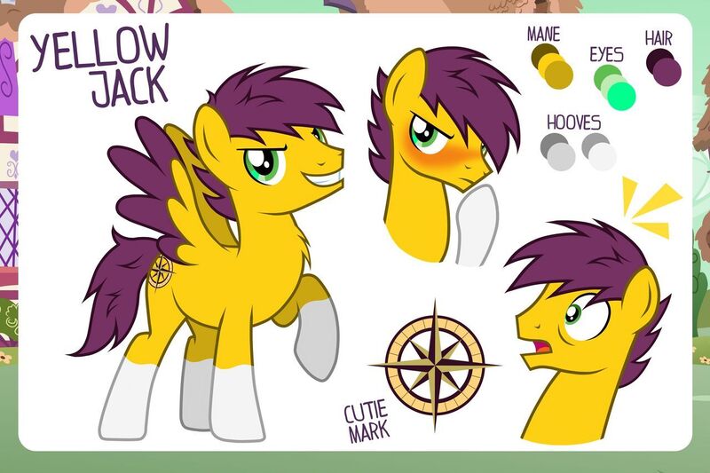 Size: 1280x852 | Tagged: safe, artist:jennieoo, derpibooru import, oc, oc:yellow jack, happy, image, jpeg, one hoof raised, reference sheet, sheet, shocked, show accurate, shy, solo, vector, wings