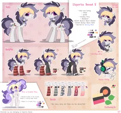 Size: 2450x2275 | Tagged: safe, artist:liquorice_sweet, derpibooru import, oc, oc:liquorice sweet, unofficial characters only, crystal pony, earth pony, pony, accessories, clothes, female, image, mare, outfit, png, reference sheet