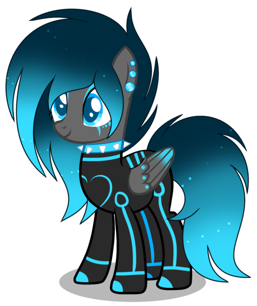 Size: 2105x2513 | Tagged: safe, artist:meimisuki, artist:rukemon, derpibooru import, oc, oc:neon stream, unofficial characters only, pegasus, pony, base used, boots, choker, clothes, commission, cyber-questria, ear piercing, earring, eyeshadow, female, gloves, image, jewelry, jumpsuit, makeup, mare, piercing, png, shoes, simple background, solo, spiked choker, tattoo, transparent background