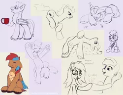 Size: 1300x1000 | Tagged: oc name needed, safe, artist:redquoz, derpibooru import, pinkie pie, oc, oc:allegra mazarine, bat pony, bird, bird pone, earth pony, pegasus, pony, 2021, baby new year, bat pony oc, bat wings, blue feather, blue mane, brown coat, chest fluff, collage, colored sketch, derp, drawpile, ear fluff, eyes closed, fangs, feathered tail, female, floppy ears, foal, happy, hat, hoofbump, hooves, image, jpeg, jumping, looking at each other, lying down, male, mare, mug, on back, onomatopoeia, open smile, party, party hat, pegasus oc, ponytail, red feather, red mane, red mug, sketch, sketch dump, sleeping, smiling, sound effects, stallion, two toned mane, two toned wings, url, wings