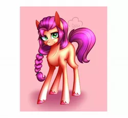 Size: 2048x1888 | Tagged: safe, artist:cloudberry_mess, derpibooru import, sunny starscout, earth pony, pony, abstract background, braid, chest fluff, female, g5, image, jpeg, looking at you, mare, smiling, solo