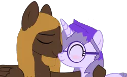 Size: 3202x1949 | Tagged: safe, artist:mellow91, derpibooru import, oc, oc:glass sight, oc:mellow rhythm, pegasus, unicorn, beard, blushing, couple, duo, facial hair, female, glasses, image, love, male, nuzzling, oc x oc, png, shipping, simple background, transparent background