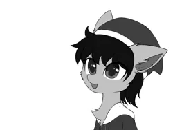 Size: 1024x768 | Tagged: safe, artist:aleuoliver, derpibooru import, oc, unofficial characters only, earth pony, pony, bust, chest fluff, christmas, clothes, ear fluff, earth pony oc, grayscale, hat, holiday, image, jpeg, monochrome, santa hat, simple background, smiling, solo, white background