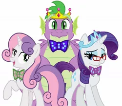 Size: 1280x1116 | Tagged: safe, artist:disneymarvel96, derpibooru import, rarity, spike, sweetie belle, dragon, pony, unicorn, fat spike, female, image, jpeg, male, simple background, white background