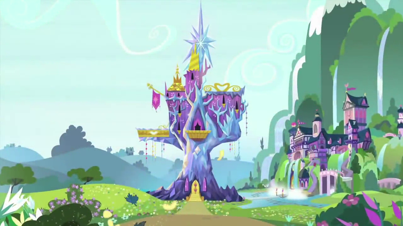 Size: 1280x720 | Tagged: safe, derpibooru import, screencap, ail-icorn, spoiler:interseason shorts, background, image, no pony, png, ponyville, scenic ponyville, school of friendship, twilight's castle