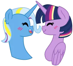 Size: 950x855 | Tagged: safe, alternate version, artist:jadethepegasus, derpibooru import, edit, trixie, twilight sparkle, twilight sparkle (alicorn), alicorn, female, image, lesbian, png, rainbow power, shipping, simple background, transparent background, twixie